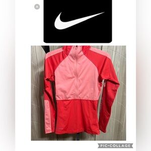 Nike Women's Orange 1/4 zip dri fit top.